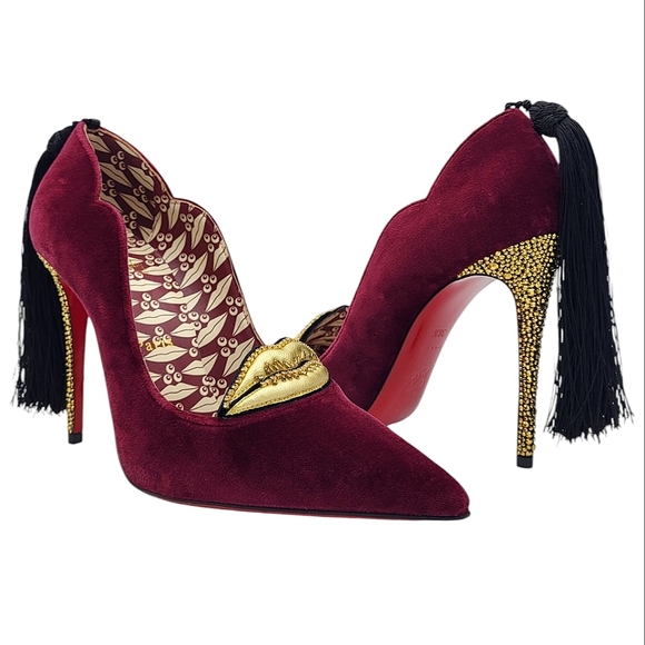 Christian Louboutin Hot Chick 100 Kiss Velvet Tassel Pumps Loubi Mystery 38.5